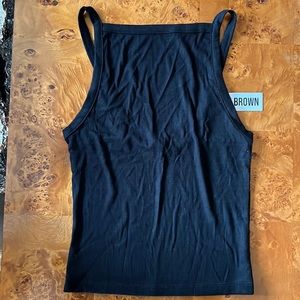 JOAH BROWN square neck ribbed spaghetti strap tank | Black stretch rib